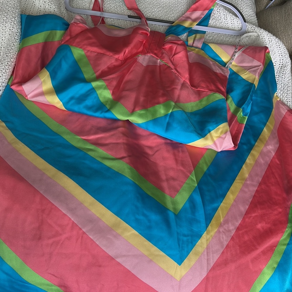 Lilly Pulitzer Melissa Turquoise Biggy Stripe Silk Halter Maxi Deesa - Picture 3 of 5
